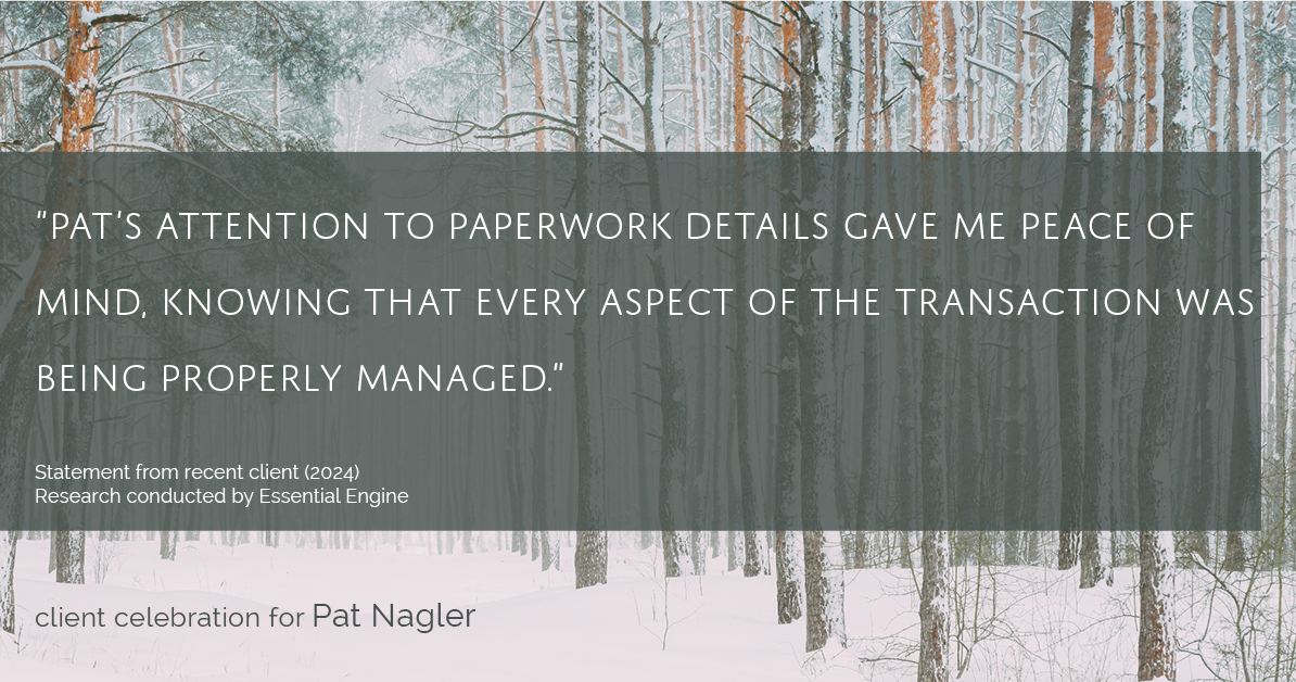 Testimonial for mortgage professional Pat Nagler with Edge Home Finance Corporation in Dallas, TX: "Pat's attention to paperwork details gave me peace of mind, knowing that every aspect of the transaction was being properly managed."