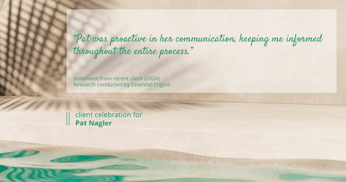 Testimonial for mortgage professional Pat Nagler with Edge Home Finance Corporation in Dallas, TX: "Pat was proactive in her communication, keeping me informed throughout the entire process."