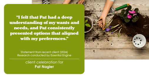 Testimonial for mortgage professional Pat Nagler with Edge Home Finance Corporation in Dallas, TX: "I felt that Pat had a deep understanding of my wants and needs, and Pat consistently presented options that aligned with my preferences."