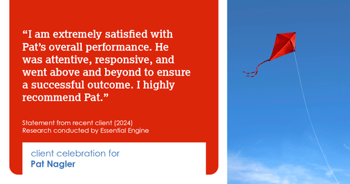 Testimonial for mortgage professional Pat Nagler with Edge Home Finance Corporation in Dallas, TX: "I am extremely satisfied with Pat's overall performance. He was attentive, responsive, and went above and beyond to ensure a successful outcome. I highly recommend Pat."