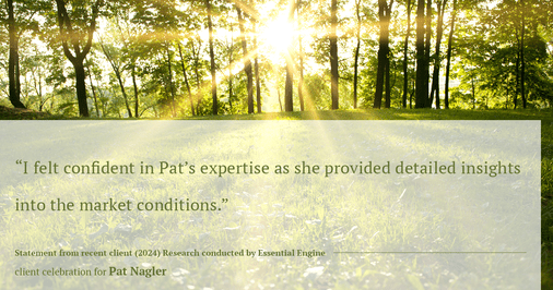 Testimonial for mortgage professional Pat Nagler with Edge Home Finance Corporation in Dallas, TX: "I felt confident in Pat's expertise as she provided detailed insights into the market conditions."