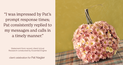 Testimonial for mortgage professional Pat Nagler with Edge Home Finance Corporation in Dallas, TX: "I was impressed by Pat's prompt response times; Pat consistently replied to my messages and calls in a timely manner."