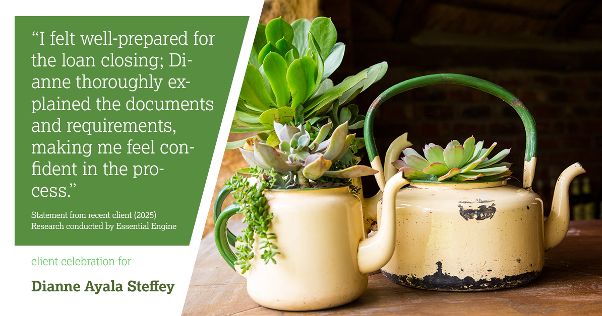 Testimonial for mortgage professional Dianne Ayala Steffey with New American Funding, LLC in San Antonio, Texas: "I felt well-prepared for the loan closing; Dianne thoroughly explained the documents and requirements, making me feel confident in the process."