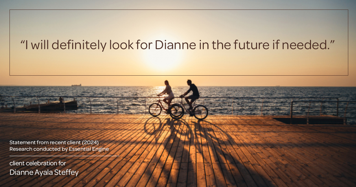 Testimonial for mortgage professional Dianne Ayala Steffey with New American Funding, LLC in Dallas, Texas: "I will definitely look for Dianne in the future if needed.”