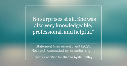 Testimonial for mortgage professional Dianne Ayala Steffey with New American Funding, LLC in San Antonio, Texas: “No surprises at all. She was also very knowledgeable, professional, and helpful.”