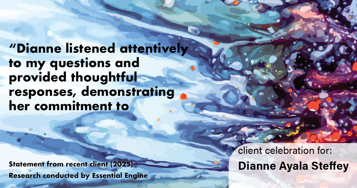 Testimonial for mortgage professional Dianne Ayala Steffey with New American Funding, LLC in San Antonio, Texas: "Dianne listened attentively to my questions and provided thoughtful responses, demonstrating her commitment to