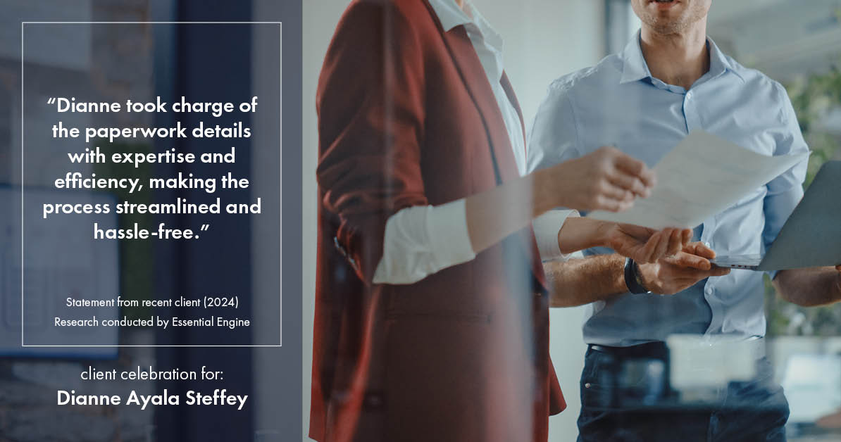 Testimonial for mortgage professional Dianne Ayala Steffey with New American Funding, LLC in Dallas, Texas: "Dianne took charge of the paperwork details with expertise and efficiency, making the process streamlined and hassle-free."