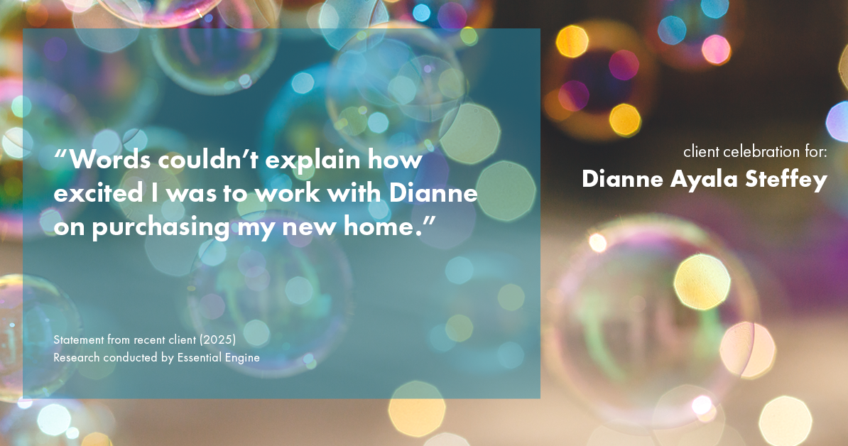 Testimonial for mortgage professional Dianne Ayala Steffey with New American Funding, LLC in San Antonio, Texas: “Words couldn’t explain how excited I was to work with Dianne on purchasing my new home.”