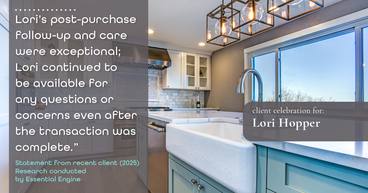 Testimonial for mortgage professional Lori Hopper with Metro Mortgage Group in Flower Mound, TX: Lori's post-purchase follow-up and care were exceptional; Lori continued to be available for any questions or concerns even after the transaction was complete."