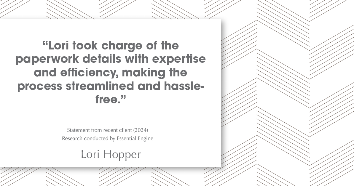 Testimonial for mortgage professional Lori Hopper with Metro Mortgage Group in Flower Mound, TX: "Lori took charge of the paperwork details with expertise and efficiency, making the process streamlined and hassle- free."
