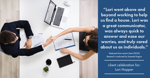 Testimonial for mortgage professional Lori Hopper with Metro Mortgage Group in Flower Mound, TX: "Lori went above and beyond working to help us find a house. Lori was a great communicator, was always quick to answer and ease our worries, and truly cared about us as individuals."