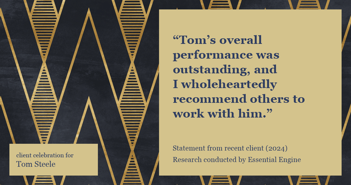 Testimonial for real estate agent Tom Steele with Steele Real Estate Services in Blue Ash, OHIO: "Tom's overall performance was outstanding, and I wholeheartedly recommend others to work with him."