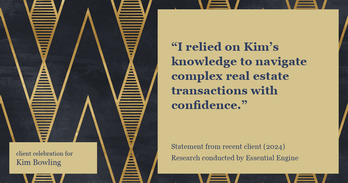 Testimonial for real estate agent Kim Bowling with Compass RE Texas, LLC in , : "I relied on Kim's knowledge to navigate complex real estate transactions with confidence."