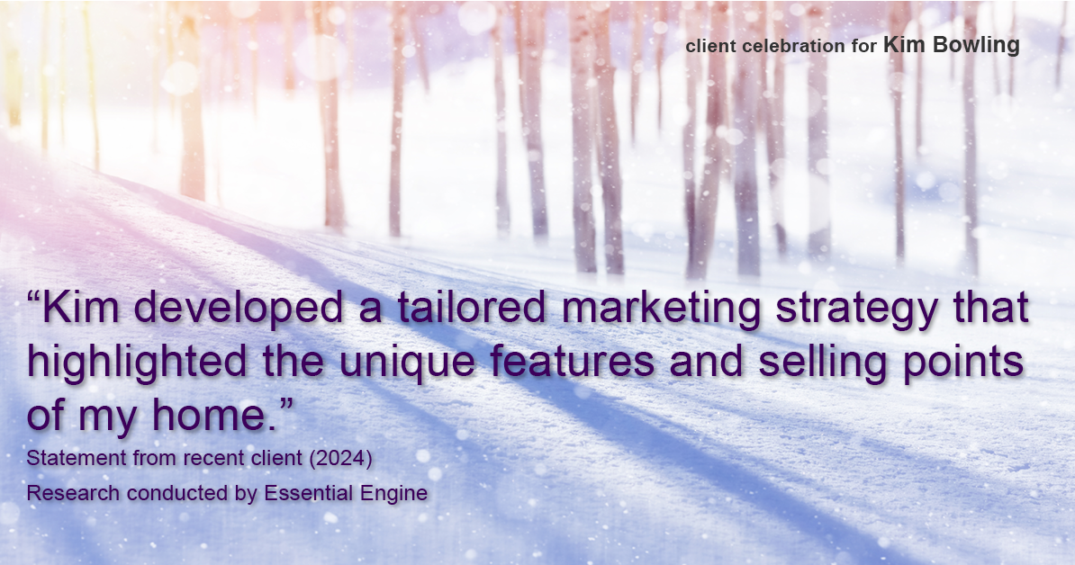Testimonial for real estate agent Kim Bowling with Compass RE Texas, LLC in , : "Kim developed a tailored marketing strategy that highlighted the unique features and selling points of my home."