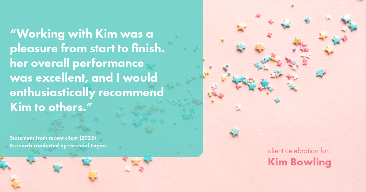 Testimonial for real estate agent Kim Bowling with Compass RE Texas, LLC in , : "Working with Kim was a pleasure from start to finish. her overall performance was excellent, and I would enthusiastically recommend Kim to others."