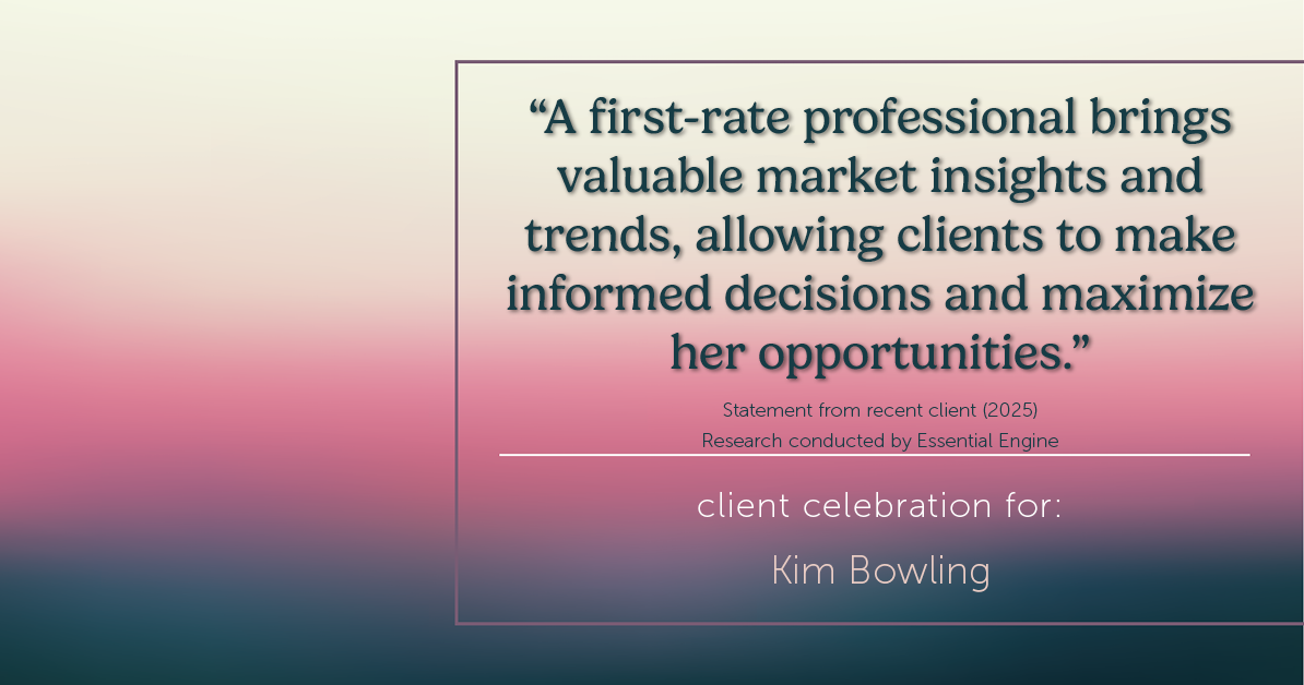 Testimonial for real estate agent Kim Bowling with Compass RE Texas, LLC in , : "A first-rate professional brings valuable market insights and trends, allowing clients to make informed decisions and maximize her opportunities."