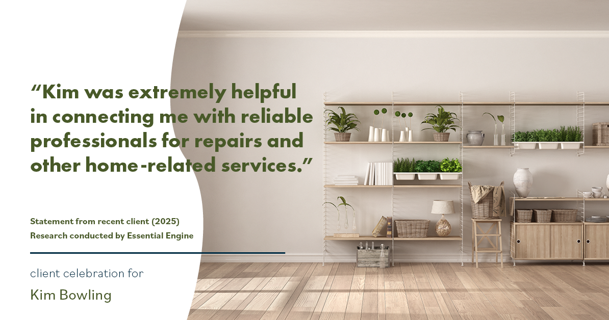 Testimonial for real estate agent Kim Bowling with Compass RE Texas, LLC in , : "Kim was extremely helpful in connecting me with reliable professionals for repairs and other home-related services."