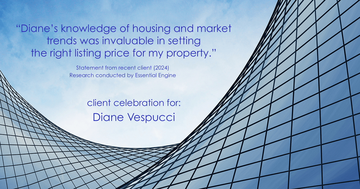 Testimonial for real estate agent Diane Vespucci with REMAX 100 Realty in St Augustine, Florida: "Diane's knowledge of housing and market trends was invaluable in setting the right listing price for my property."