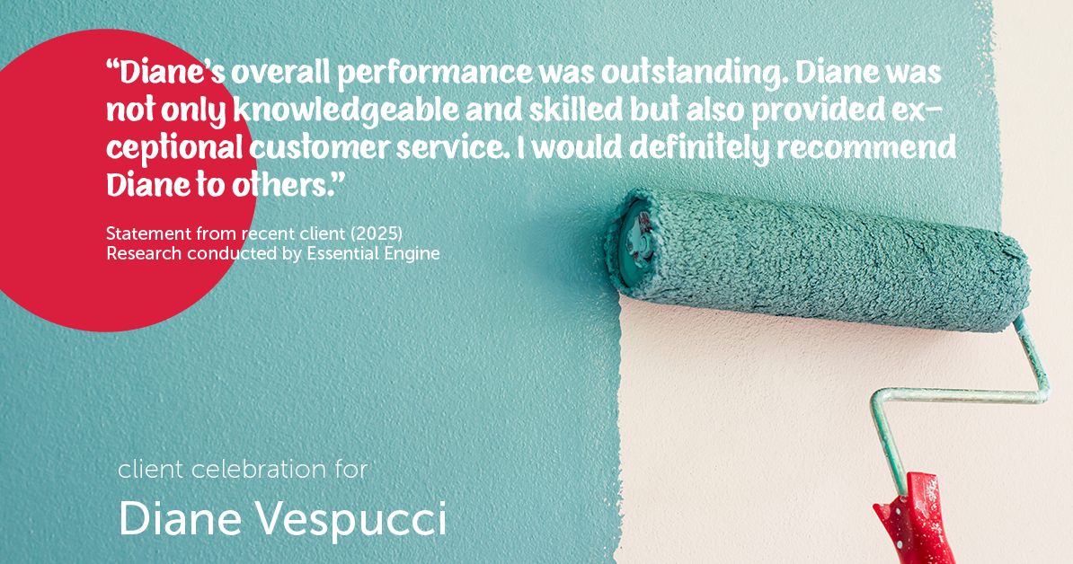 Testimonial for real estate agent Diane Vespucci with REMAX 100 Realty in St Augustine, Florida: "Diane's overall performance was outstanding. Diane was not only knowledgeable and skilled but also provided exceptional customer service. I would definitely recommend Diane to others."