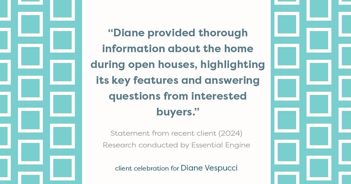 Testimonial for real estate agent Diane Vespucci with REMAX 100 Realty in St Augustine, Florida: "Diane provided thorough information about the home during open houses, highlighting its key features and answering questions from interested buyers."