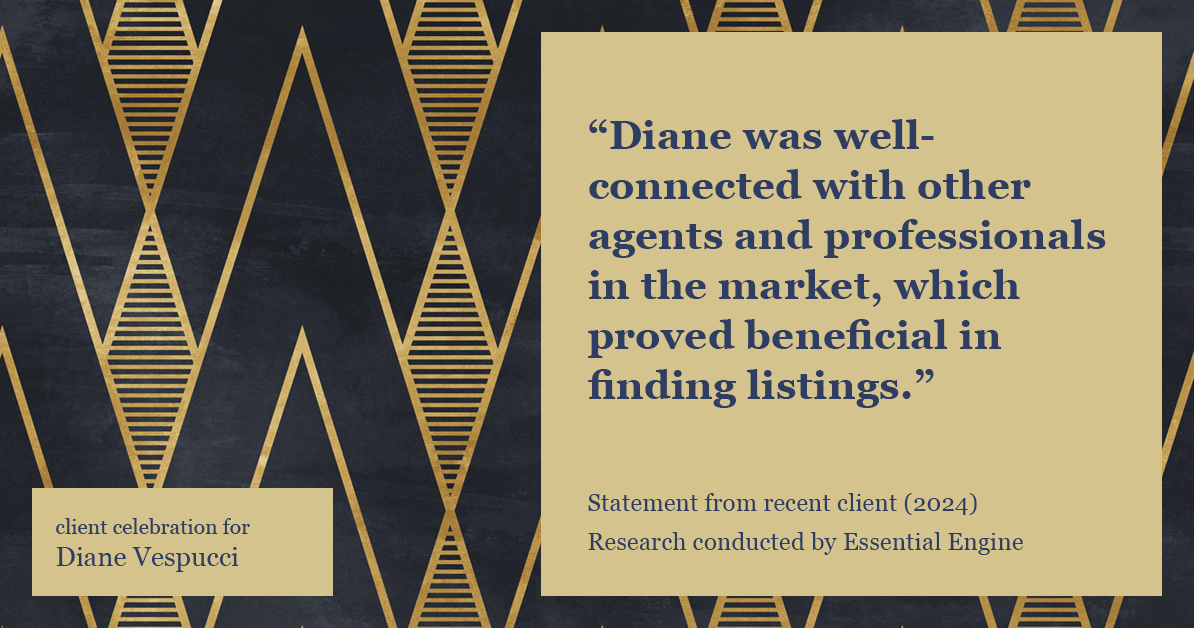 Testimonial for real estate agent Diane Vespucci with REMAX 100 Realty in St Augustine, Florida: "Diane was well-connected with other agents and professionals in the market, which proved beneficial in finding listings."