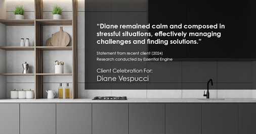 Testimonial for real estate agent Diane Vespucci with REMAX 100 Realty in St Augustine, Florida: "Diane remained calm and composed in stressful situations, effectively managing challenges and finding solutions."
