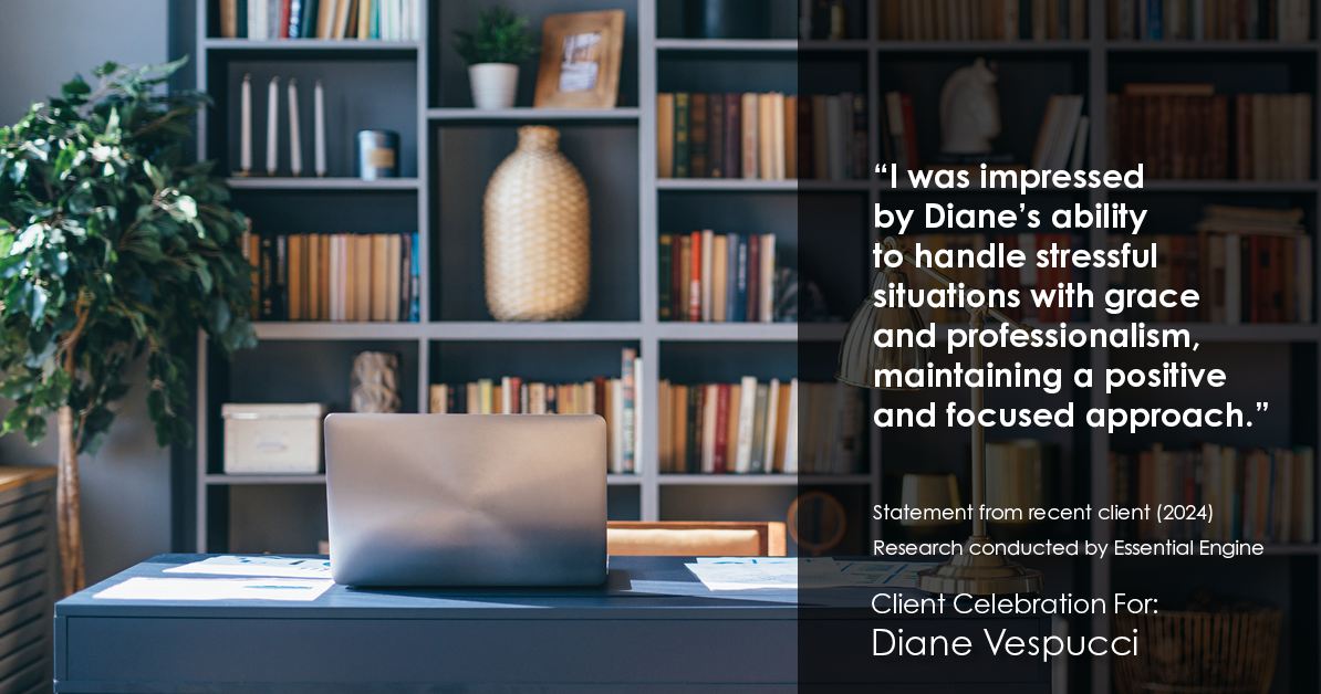 Testimonial for real estate agent Diane Vespucci with REMAX 100 Realty in St Augustine, Florida: "I was impressed by Diane's ability to handle stressful situations with grace and professionalism, maintaining a positive and focused approach."