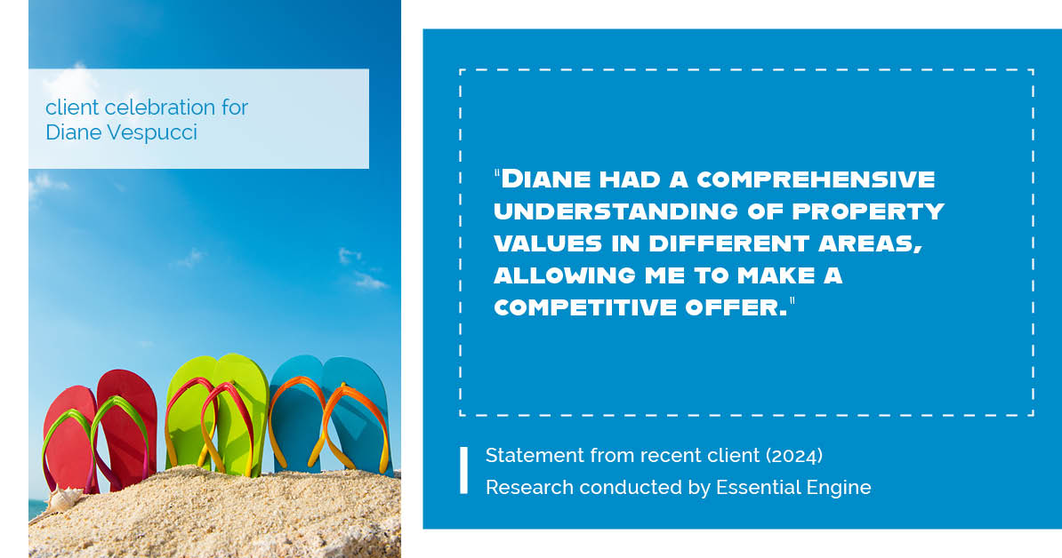 Testimonial for real estate agent Diane Vespucci with REMAX 100 Realty in St Augustine, Florida: "Diane had a comprehensive understanding of property values in different areas, allowing me to make a competitive offer."