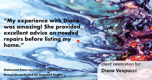 Testimonial for real estate agent Diane Vespucci with REMAX 100 Realty in St Augustine, Florida: "My experience with Diane was amazing! She provided excellent advice on needed repairs before listing my home."