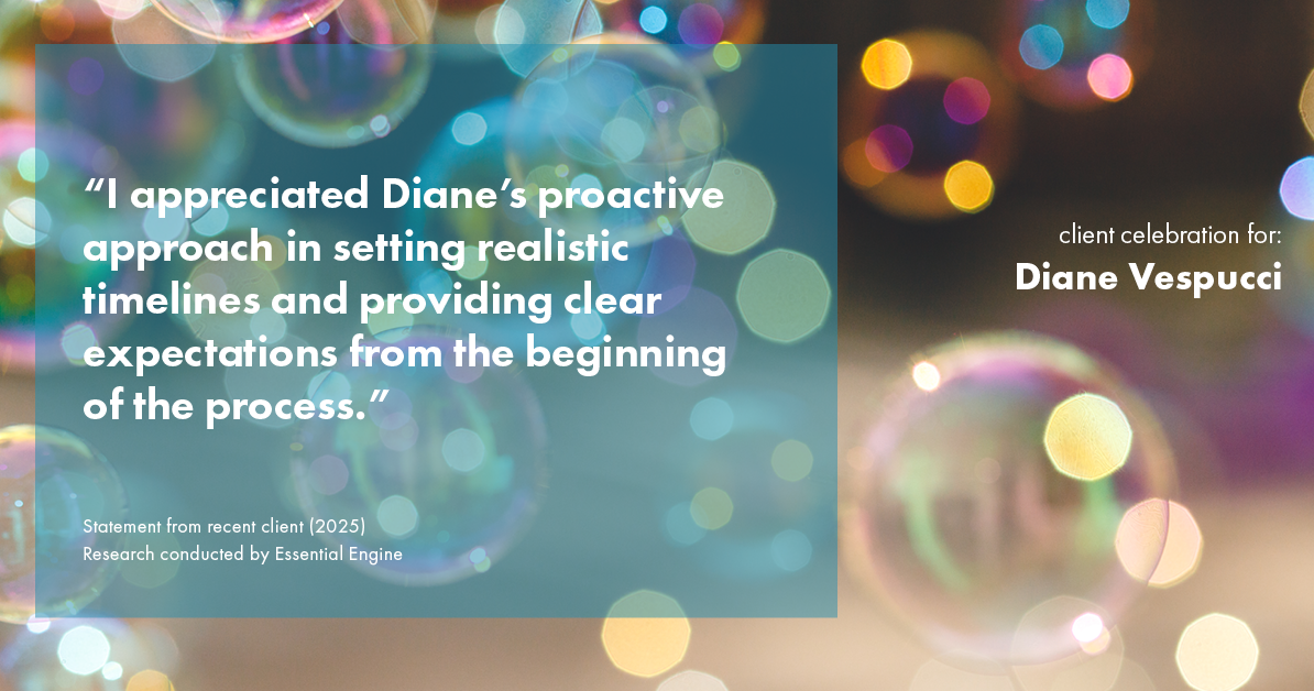 Testimonial for real estate agent Diane Vespucci with REMAX 100 Realty in St Augustine, Florida: "I appreciated Diane's proactive approach in setting realistic timelines and providing clear expectations from the beginning of the process."
