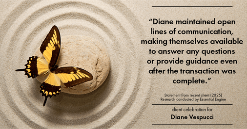 Testimonial for real estate agent Diane Vespucci with REMAX 100 Realty in St Augustine, Florida: "Diane maintained open lines of communication, making themselves available to answer any questions or provide guidance even after the transaction was complete."