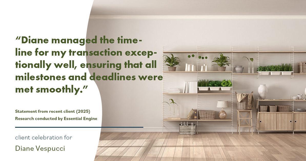 Testimonial for real estate agent Diane Vespucci with REMAX 100 Realty in St Augustine, Florida: "Diane managed the timeline for my transaction exceptionally well, ensuring that all milestones and deadlines were met smoothly."