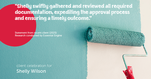Testimonial for mortgage professional Shelly Wilson with Wilson Group Mortgage in Flower Mound, TX: "Shelly swiftly gathered and reviewed all required documentation, expediting the approval process and ensuring a timely outcome."