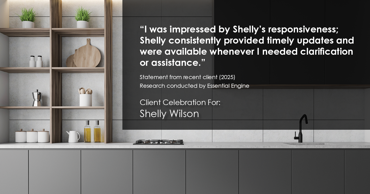 Testimonial for mortgage professional Shelly Wilson with Wilson Group Mortgage in Flower Mound, TX: "I was impressed by Shelly's responsiveness; Shelly consistently provided timely updates and were available whenever I needed clarification or assistance."