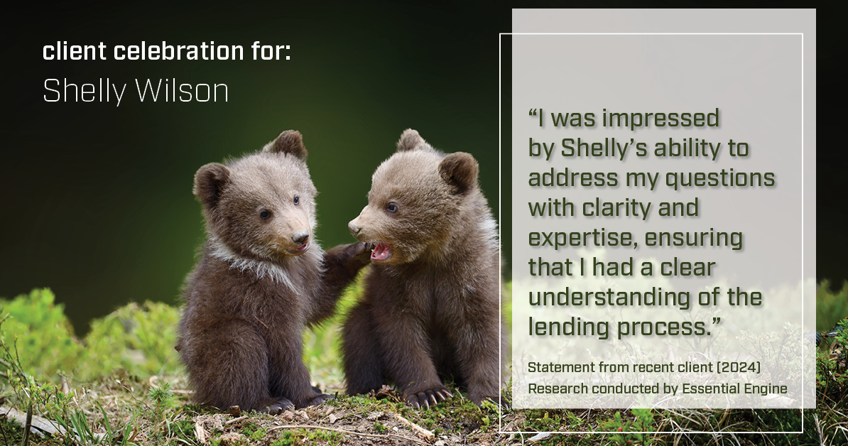 Testimonial for mortgage professional Shelly Wilson with Wilson Group Mortgage in Flower Mound, TX: "I was impressed by Shelly's ability to address my questions with clarity and expertise, ensuring that I had a clear understanding of the lending process."