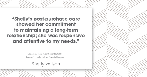 Testimonial for mortgage professional Shelly Wilson with Wilson Group Mortgage in Flower Mound, TX: "Shelly's post-purchase care showed her commitment to maintaining a long-term relationship; she was responsive and attentive to my needs."