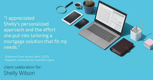 Testimonial for mortgage professional Shelly Wilson with Wilson Group Mortgage in Flower Mound, TX: "I appreciated Shelly's personalized approach and the effort she put into tailoring a mortgage solution that fit my needs."