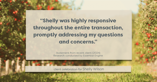 Testimonial for mortgage professional Shelly Wilson with Wilson Group Mortgage in Flower Mound, TX: "Shelly was highly responsive throughout the entire transaction, promptly addressing my questions and concerns."