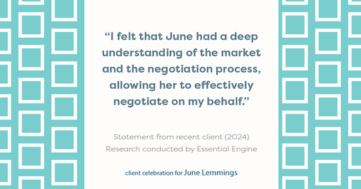 Testimonial for real estate agent June Lemmings with Keller Williams Realty in Greeley, CO: "I felt that June had a deep understanding of the market and the negotiation process, allowing her to effectively negotiate on my behalf."