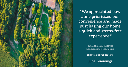 Testimonial for real estate agent June Lemmings with Keller Williams Realty Elevate in Greeley, CO: "We appreciated how June prioritized our convenience and made purchasing our home a quick and stress-free experience."