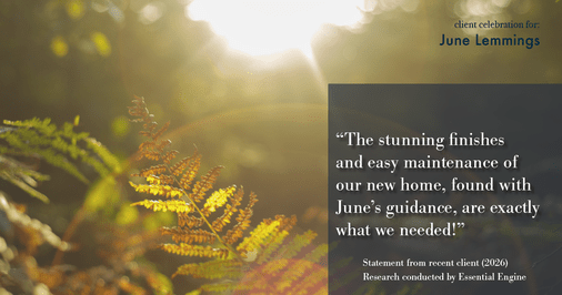 Testimonial for real estate agent June Lemmings with Keller Williams Realty Elevate in Greeley, CO: "The stunning finishes and easy maintenance of our new home, found with June's guidance, are exactly what we needed!"