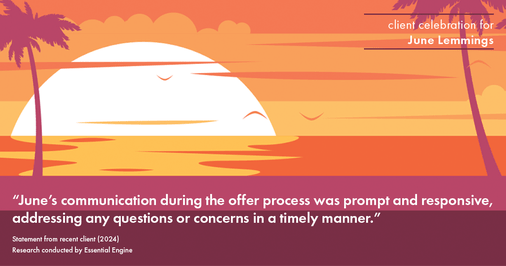 Testimonial for real estate agent June Lemmings with Keller Williams Realty in Greeley, CO: "June's communication during the offer process was prompt and responsive, addressing any questions or concerns in a timely manner."