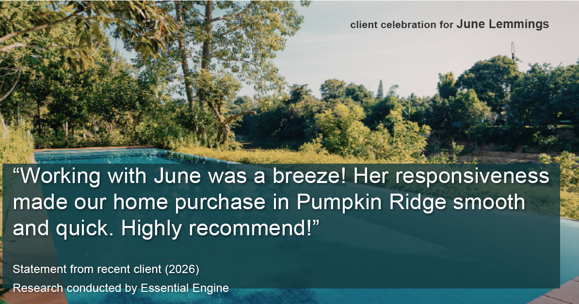 Testimonial for real estate agent June Lemmings with Keller Williams Realty Elevate in Greeley, CO: "Working with June was a breeze! Her responsiveness made our home purchase in Pumpkin Ridge smooth and quick. Highly recommend!"