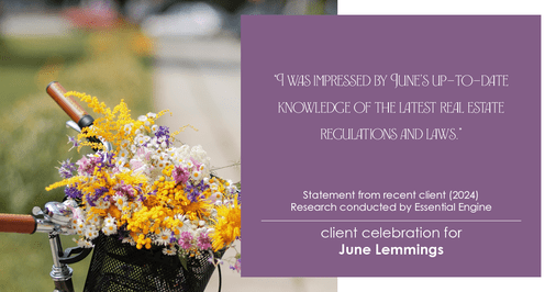 Testimonial for real estate agent June Lemmings with Keller Williams Realty in Greeley, CO: "I was impressed by June's up-to-date knowledge of the latest real estate regulations and laws."