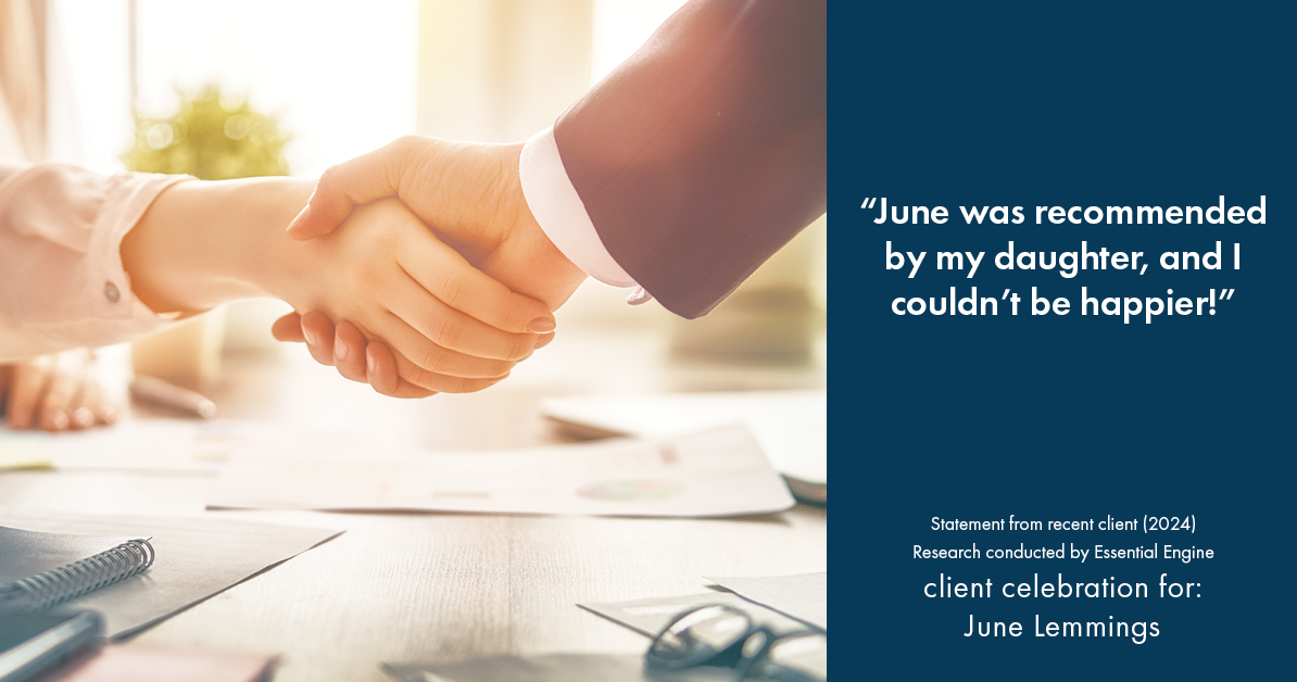 Testimonial for real estate agent June Lemmings with Keller Williams Realty in Greeley, CO: "June was recommended by my daughter, and I couldn't be happier!"