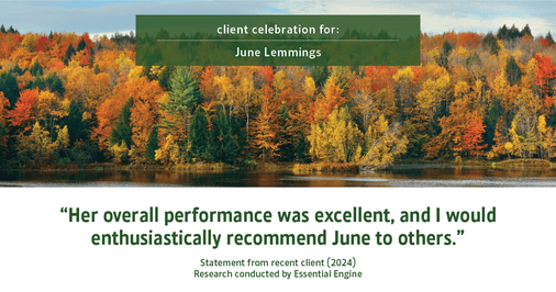 Testimonial for real estate agent June Lemmings with Keller Williams Realty in Greeley, CO: "Her overall performance was excellent, and I would enthusiastically recommend June to others."