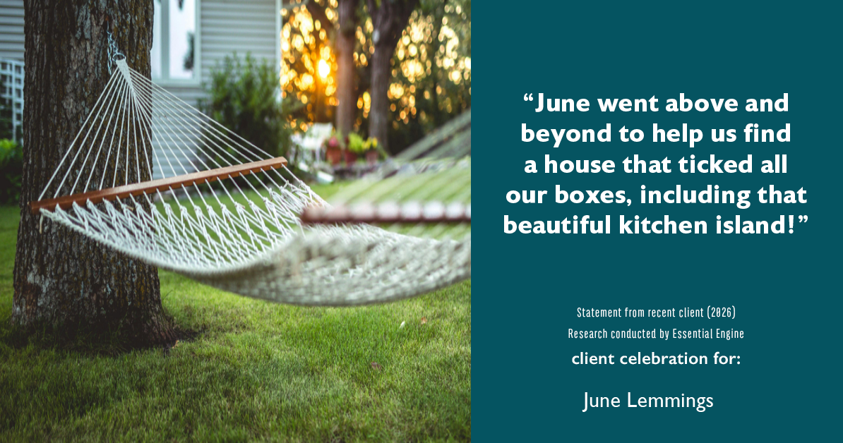 Testimonial for real estate agent June Lemmings with Keller Williams Realty Elevate in Greeley, CO: "June went above and beyond to help us find a house that ticked all our boxes, including that beautiful kitchen island!"