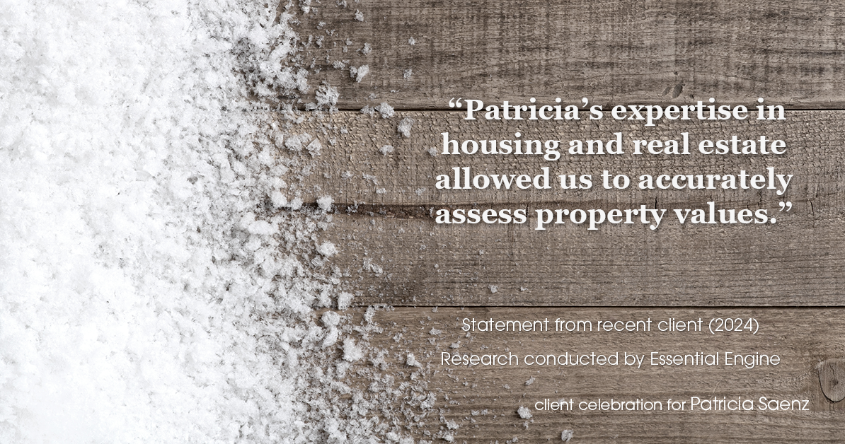 Testimonial for real estate agent Patricia Saenz with Premier Realty Group- Platinum in San Antonio, TX: "Patricia's expertise in housing and real estate allowed us to accurately assess property values."