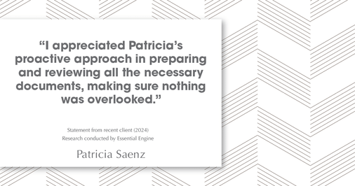 Testimonial for real estate agent Patricia Saenz with Premier Realty Group- PRG - Platinum in San Antonio, TX: "I appreciated Patricia's proactive approach in preparing and reviewing all the necessary documents, making sure nothing was overlooked."