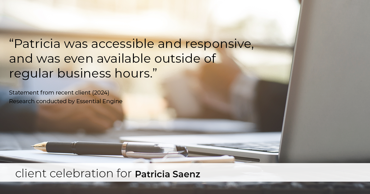 Testimonial for real estate agent Patricia Saenz with Premier Realty Group- PRG - Platinum in San Antonio, TX: "Patricia was accessible and responsive, and was even available outside of regular business hours."